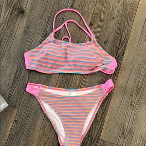 Cupshe Pink and Blue Striped Bikini Swimwear
